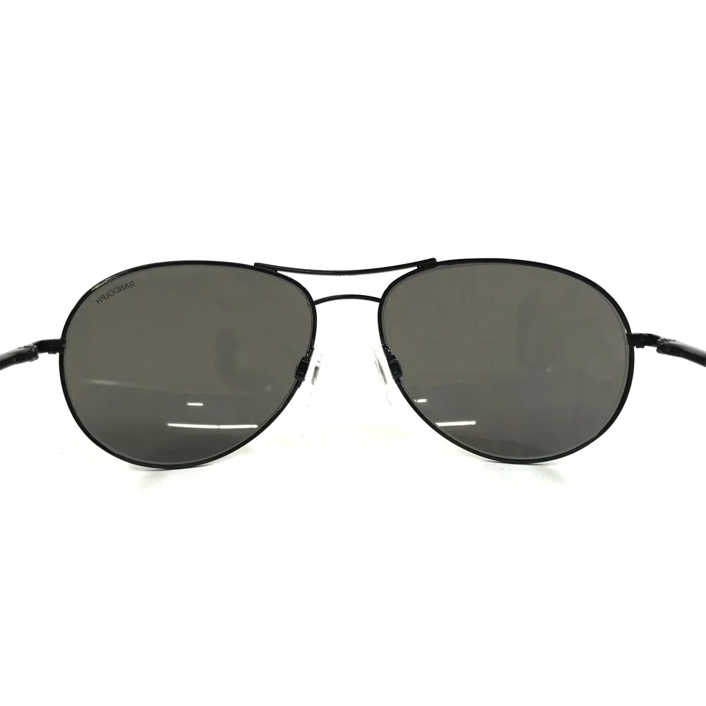 Randolph Sunglasses CREW CHIEF II Shiny Black Aviator Frames w/ Dark Gray Lenses